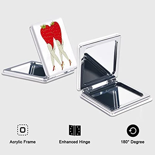 Vanity Mirror Strawberry Woman Design Shatterproof Pocket Mirror Unique Double Sided Magnifying Portable Compact Mirror Square Makeup Vanity Mirror For Women And Girls - Image 3