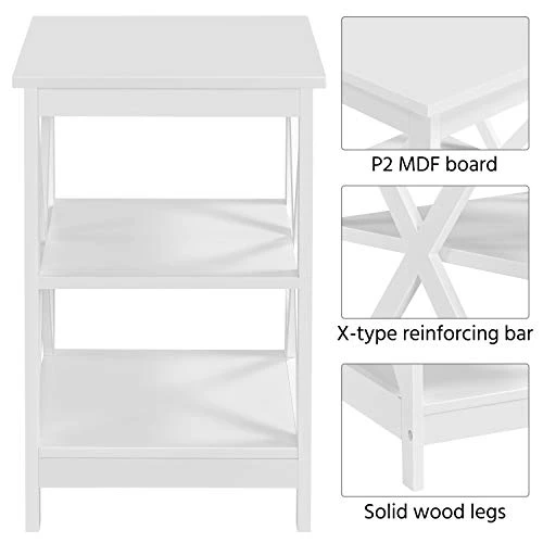 Yaheetech End Tables Set Of 2, 3-Tier Side Tables With Storage For Living Room, Sturdy X Design Wooden Large Sofa Side Table Storage Cabinet With Shelves, 15.7x15.7x24ββ(LxWxH), White - Image 2