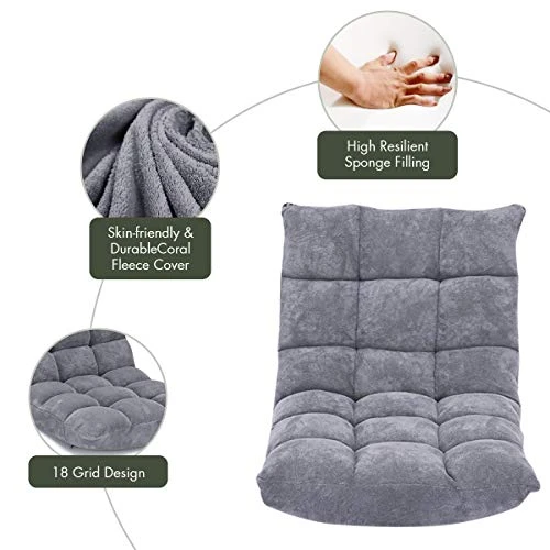 Safstar Cushioned Floor Chair, 14-Position Adjustable Paded Lazy Recliner With Comfortable Back Support And Skin-Friendly Cover, Great For Reading, Playing Game, Meditating (Elegant Gray) - Image 6