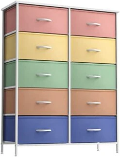 Sorbus Kids Dresser With 10 Drawers - Storage Unit Organizer Chest For Clothes - Bedroom, Kids Room, Nursery, & Closet - Steel Frame, Wood Top & Handles, And Easy Pull Fabric Bins