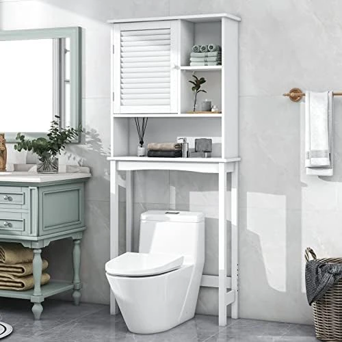 Over The Toilet Storage, 3 Tier Over Toilet Bathroom Organizer With 2 Open Shelves And 1 Cabinet, Above Toilet Storage Cabinet With 2 Doors, Bathroom Space Saver For Restroom (Gray, 24.8"x7.8"x76.8") - Image 8