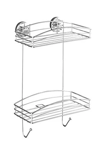 WENKO 20886100 Vacuum-Loc 2-Tier Wall Rack - Fixing Without Drilling, Steel, 10.2 X 16.9 X 5.9 Inch, Chrome