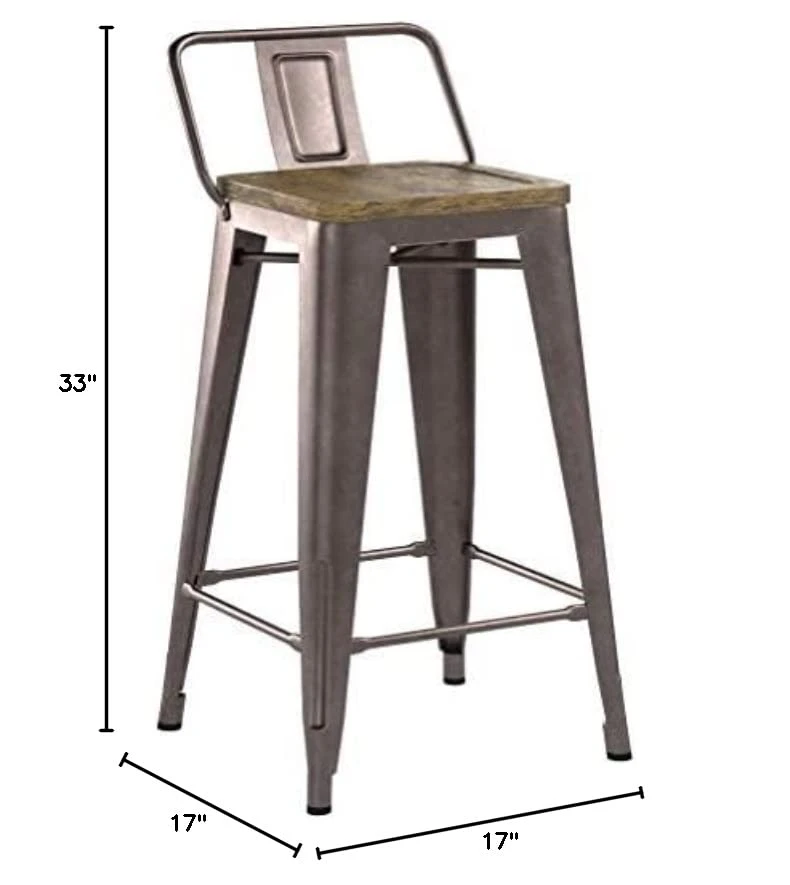 New Pacific Direct Metropolis Metal Low Back Counter Stool 26" Wood Seat,Gunmetal Gray,Set Of 4 - Image 2