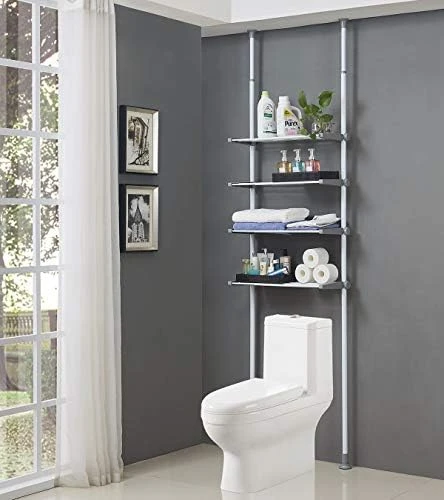 ALLZONE Bathroom Organizer, Over The Toilet Storage, 4-Tier Adjustable Shelves For Small Room, Saver Space, 92 To 116 Inch Tall, Black - Image 7