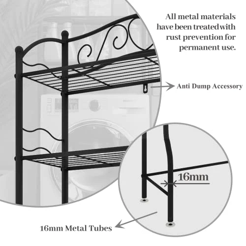 YADOOLIFE Over-The-Toilet Storage Toilet Rack, Behind The Toilet Racks, 3-Tier Bathroom Shelves, Stand Over Toilet Rack, Free Standing Restroom Space Saver, Metal, Black - Image 5