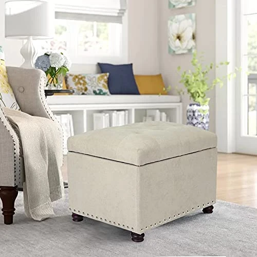 Joveco Storage Ottoman Rectangular Fabric Organization Bench (Beige) - Image 4