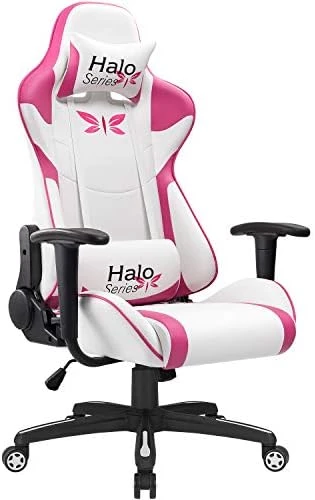 JUMMICO Pink Gaming Chair Adjustable Racing Chair Halo Series Specialty Design Ergonomic Comfortable Swivel Computer Chair With Headrest And Lumbar Support (Pink) - Image 4