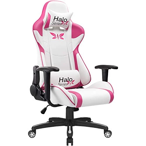 JUMMICO Pink Gaming Chair Adjustable Racing Chair Halo Series Specialty Design Ergonomic Comfortable Swivel Computer Chair With Headrest And Lumbar Support (Pink)