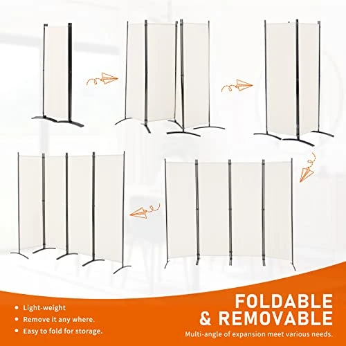 OUTGAVA 4 Panel Portable Room Divider Folding Partition Privacy Screen 5.6 FT Room Separator Freestanding Wall Divider For Office,Bedroom And Study (Beige) - Image 5