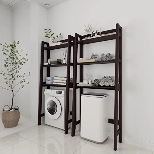 TINKLE WELL Toilet Storage, 3-Tier Bathroom Organizer Rack With Adjustable Bottom Bar, Space Saver, Brown, 65'' X 25.6'' X 12.2'' - Image 3