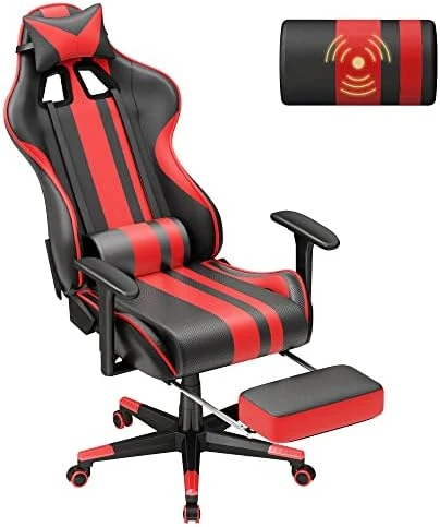 Soontrans Blue Gaming Chair With Footrest, Leather Ergonomic Gaming Chairs For Adults With Massage Lumbar Support & Headrest For Office Work, Height Adjustable Gamer Chair, Comfortable Computer Chair - Image 10