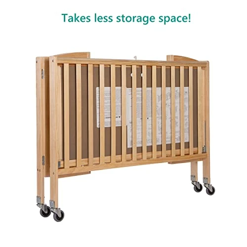 Dream On Me Folding Full Size Convenience Crib In Natural, Two Adjustable Mattress Height Positions, Comes With Heavy Duty Locking Wheels, Flat Folding - Image 5