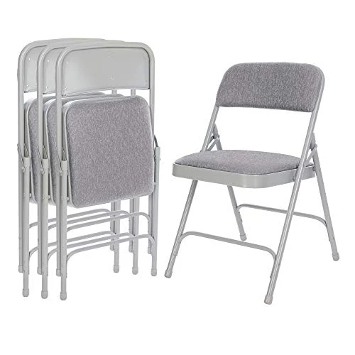 OEF Furnishings Deluxe Fabric Upholstered Double Hinge Premium Folding Chairs, Grey - Image 2