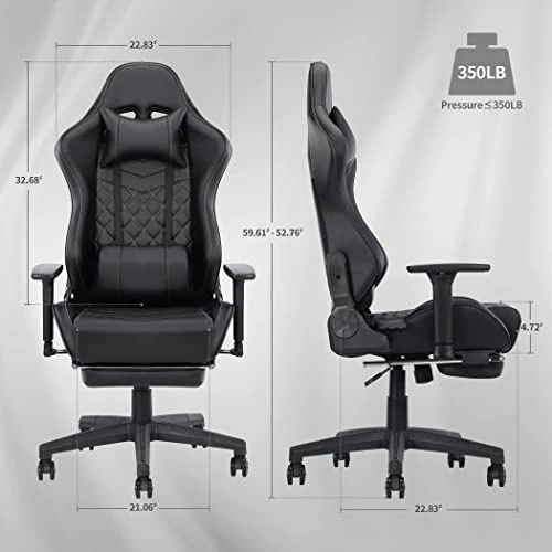 Blue Whale Heavy Duty Gaming Chair With Air-Cooling System, 350LBS Reinforced Nylon Base, High Back Racing Computer Chair With Adjustable Linked Armrest, PU Leather Ergonomic Office Chair - Image 6