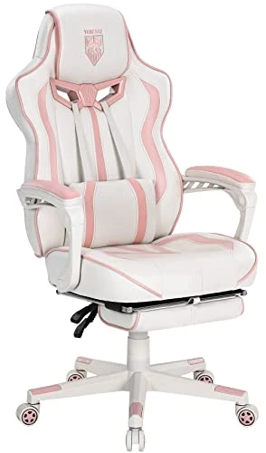 Vonesse Pink Gaming Chair PC Game Chair For Girls Racing Style Reclining Computer Chair With Footrest Office Swivel Ergonomic Gaming Computer Chair With Massage High Back Gaming Chairs For Adults