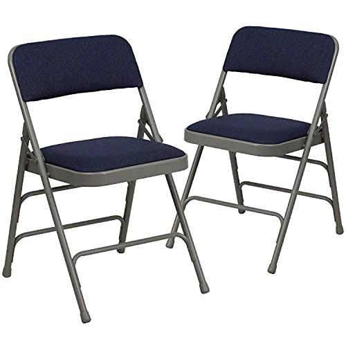 EMMA + OLIVER 2 Pack Curved Triple Braced Navy Fabric Metal Folding Chair - Image 3