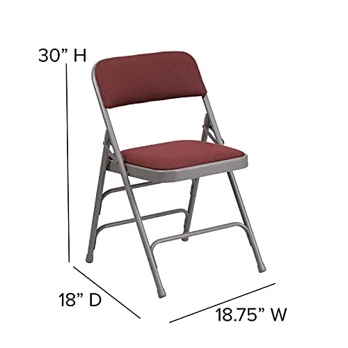EMMA + OLIVER 2 Pack Curved Triple Braced Burgundy Patterned Fabric Metal Folding Chair - Image 4