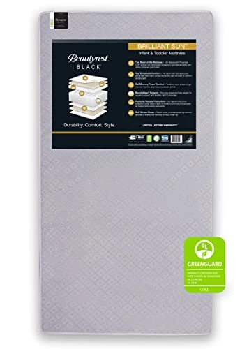 Delta Children Beautyrest Beginnings Black Brilliant Sun 2-Stage Premium Crib And Toddler Mattress With Plant-Based Soy Foam And Gel Memory Foam - GREENGUARD Gold Certified - Trusted - Made In USA