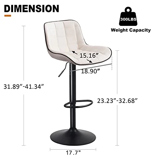 YOUNUOKE Black Bar Stools Set Of 2 Modern Upholstered Counter Height Barstools With Back Adjustable Swivel Bar Stool PU Leather Bar Chair Stools For Kitchen Islands - Image 2