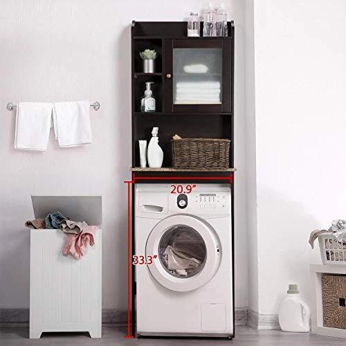 Topeakmart Home Bathroom Shelf Space-Saving Over The Toilet Storage Cabinet With Adjustable Shelf And Glass Door, Espresso - Image 5