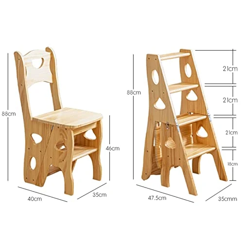 Footstool, Folding 4 Steps Stools Kitchen Wooden Ladders Small Foot Stools Wood Portable Ladders Stool Indoor Stepladder Shoe Bench/Flower Rack Stairs Chair - Image 3