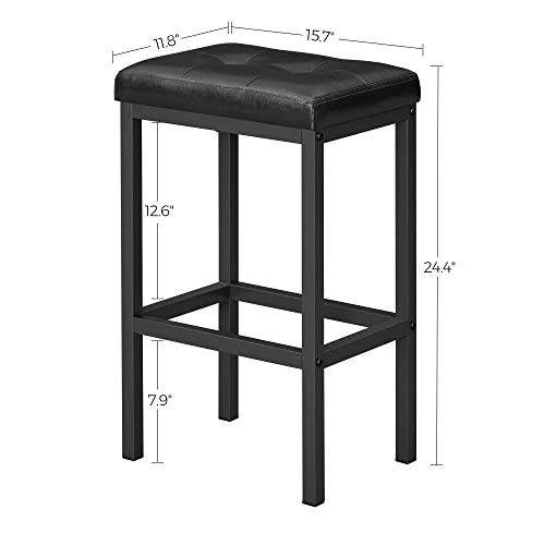 VASAGLE Bar Stools, Set Of 2 PU Upholstered Breakfast Stool, 15.7 X 11.8 X 24.4 Inches, Backless, Simple Assembly, Industrial, Dining Room Kitchen Counter Bar, Black Seat And Black Frame ULBC068B81 - Image 2