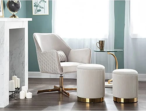 Ottoman With Storage - White Velvet Ottoman For Living Room, Velvet Storage Ottoman For Kids Room,Gold Ottoman With Storage, Vanity Chair For Bedroom,Set Of 2 Velvet Ottoman, Ottoman Seat (White) - Image 2