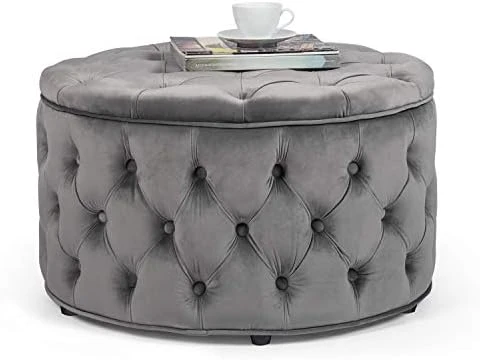 Homebeez Round Velvet Storage Ottoman Button-Tufted Footrest Stool Coffee Table For Living Room (Emerald Green) - Image 11