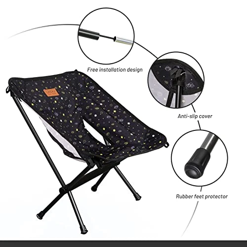 G2 GO2GETHER Star-Moon Printing Lightweight Camping Folding Chair For Youth, 600D Oxford Fabric, Durable Aluminum Alloy Frame, Easy To Storage And Carry, Suit For Camping, Hiking, Go To Beach (Black) - Image 3