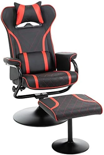 HOMCOM Vinsetto High Back Video Gaming Recliner With Ottoman, Racing Style PC Computer Office Chair, Swivel With Headrest & Lumbar Support, Adjustable Height, Black/Red - Image 6