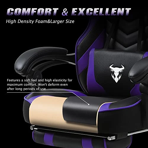 Purple Gaming Chair, Reclining Computer Chair With Footrest, High Back Gamer Chair With Massage, Large Computer Gaming Chair, Racing Style Desk Chair For Gaming, Big And Tall Gaming Chairs For Adults - Image 4