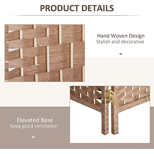 HOMCOM 6' Tall Wicker Weave 4 Panel Room Divider Privacy Screen - Natural - Image 5