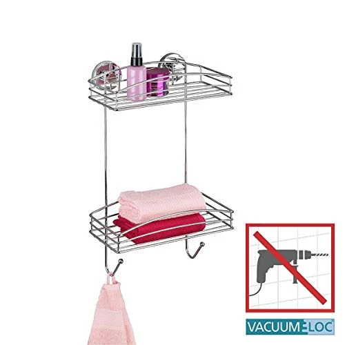 WENKO 20886100 Vacuum-Loc 2-Tier Wall Rack - Fixing Without Drilling, Steel, 10.2 X 16.9 X 5.9 Inch, Chrome - Image 2