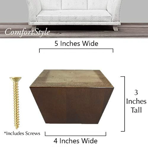 ComfortStyle Furniture Legs, Sofa Couch And Chair 3" Tall X 5" Extra Wide Wood Feet Replacement, Set Of 4 Feet, Heavy Duty, Walnut Finish - Image 3