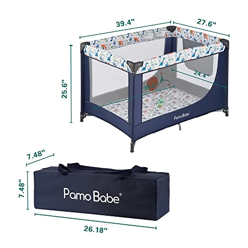 Pamo Babe Portable Crib Baby Playpen With Mattress And Carry Bag (Blue)