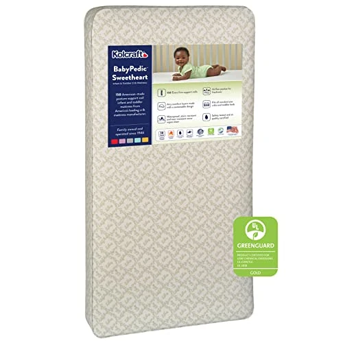 Kolcraft BabyPedic Sweetheart Waterproof Toddler & Baby Crib Mattress - 150 Premium Coils - Made In USA, 52"x28"