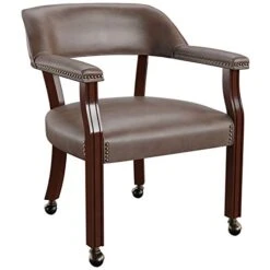 BOWERY HILL Captain's Poker Game Arm Chair With Casters In Brown Vinyl