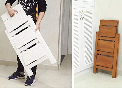 Folding Ladder Staircase Multi-Functional Folding Solid Wood Ladder Stool,Step Stool Household Muliti-Color Stool Step Ladder Foldable Stepladder,Wooden,Three - Image 5