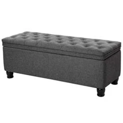 SONGMICS Storage Ottoman, 46.5 Inches Long Bed End Stool With Storage, Solid Wood Legs, Buttons Decoration, Non-Slip Foot Pads, 330.6 Lb Load Capacity, Dark Gray ULOM070G01