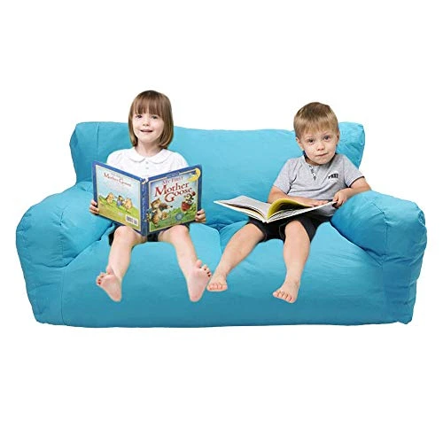 Dporticus Double Mini Lounger Sofa, Bean Bag Chair Self-Rebound Sponge Double Child Seat 51" X 32" X 18" Blue