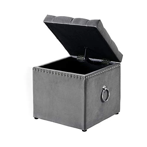 Ella Grey Velvet Storage Ottoman - Image 3