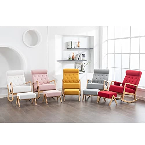 GNIXUU Glider Chair With Ottoman, Rocking Chair For Nursery, Upholstered Fabric Rocking Armchair Indoor With High Backrest For Living Room(Beige) - Image 3