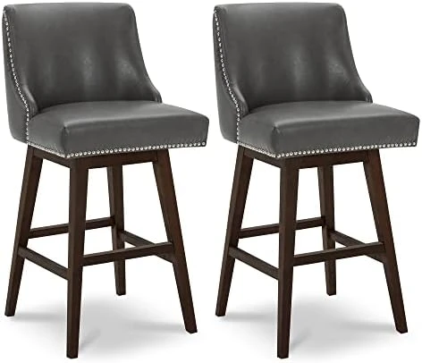 CHITA Counter Height Swivel Barstools, 26" H Seat Height Upholstered Bar Stools Set Of 2, Faux Leather In Chocolate - Image 7