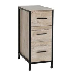 Eclife 12" Bathroom Floor Storage Cabinet, Bathroom 3 Drawers Vanity Side Cabinet W/Metal Frame, Free Standing Tower Storage Organizer For Bathroom, Bedroom, Living Room, Entryway, Space Saving (Oak)