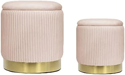 Ottoman With Storage - White Velvet Ottoman For Living Room, Velvet Storage Ottoman For Kids Room,Gold Ottoman With Storage, Vanity Chair For Bedroom,Set Of 2 Velvet Ottoman, Ottoman Seat (White) - Image 14