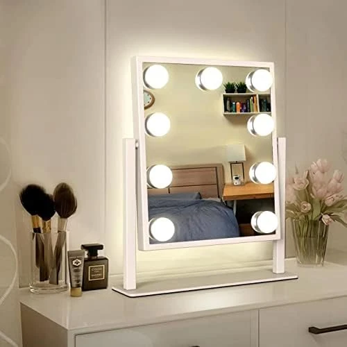 WEILY Hollywood Vanity Mirror With Lights,Large Lighted Makeup Mirror With 3 Color Light & 12 Dimmable Led Bulbs,Smart Lighted Touch Control Screen & 360 Degree Rotation(White) - Image 11