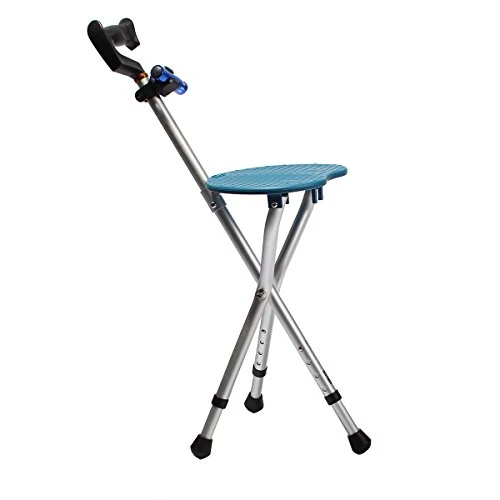 Heavy Duty Walking Cane With Folding Seat 440 Lbs (Blue) - Image 2