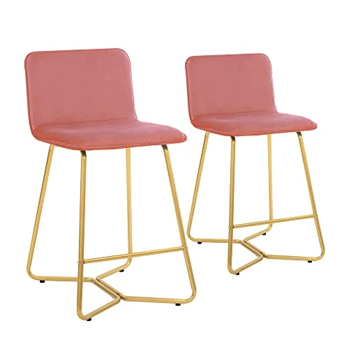 CangLong 25Inch Upholstered Polished Gold Metal Frame, Set Of 2, Counter Stool Chair, Pink 3 - Image 4