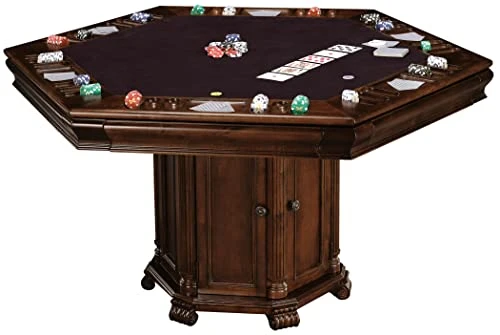 Howard Miller Niagara Game Table 699-013 โ Rustic Cherry Finish, Lightly Distressed, Adjustable Floor Levelers, Reversible Top, Storage Base, Game Accessories Included