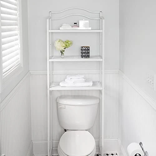 Household Essentials 3-Tier Metal Over The Toilet Bathroom Storage Shelf, White - Image 2
